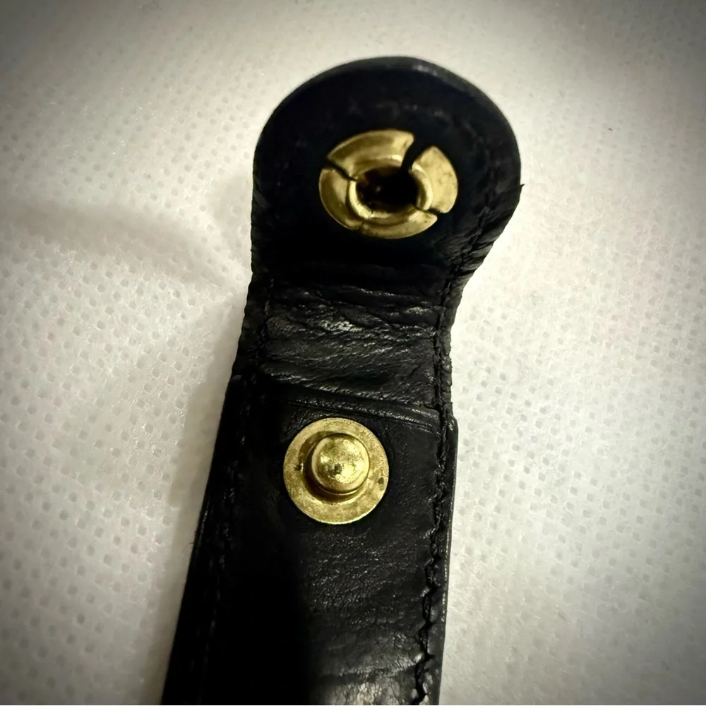 Coach Vintage Black Leather Trigger Brass Snap Keychain